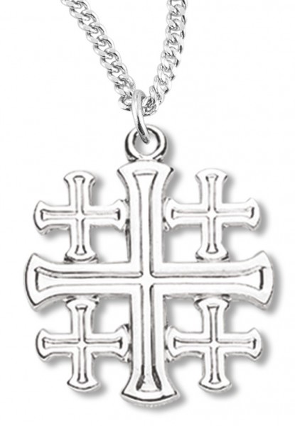 Women's Jerusalem Cross Necklace, Sterling Silver with Chain Options - 18&quot; 2.2mm Stainless Steel Chain + Clasp