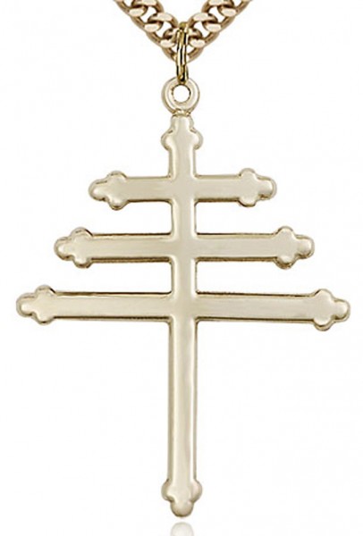 Marionite Cross Pendant, Gold Filled - 24&quot; 2.4mm Gold Plated Chain + Clasp