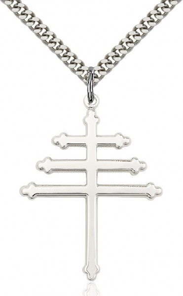 Maronite Cross Pendant, Sterling Silver - 24&quot; 2.2mm Sterling Silver Chain + Clasp