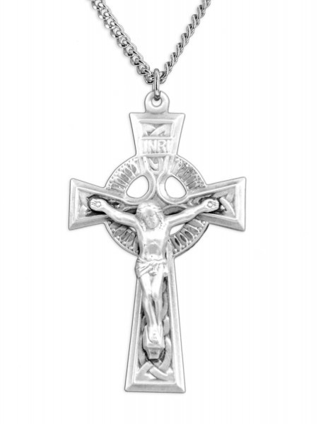 Men's Celtic Cut Out Crucifix Pendant - 24&quot; Sterling Silver Chain + Clasp