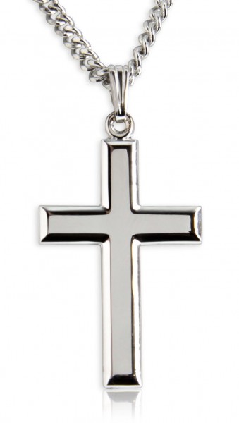 Men's High Polish Sterling Silver Cross Pendant + 24 2.4mm Rhodium Plate Endless Chain