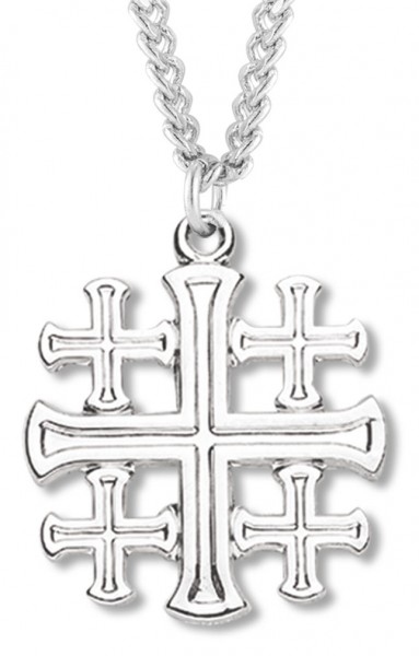 Men's Jerusalem Cross Necklace, Sterling Silver with Chain Options - 24&quot; 3mm Stainless Steel Endless Chain