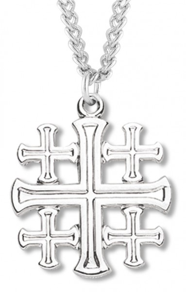 Men's Jerusalem Cross Necklace, Sterling Silver with Chain Options - 24&quot; 3mm Stainless Steel Chain + Clasp