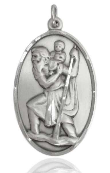   Men's Large Silver Silver Saint Christopher Medal - No Chain