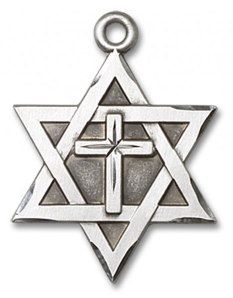 Men's Large Sterling Silver Star of David with Cross Pendant - No Chain