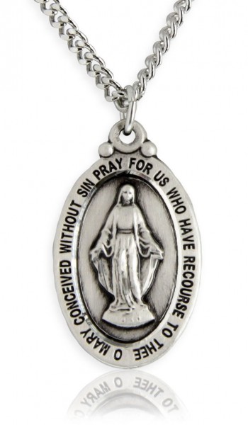 Men's Miraculous Medal, Sterling Silver - 24&quot; 2.2mm Sterling Silver Chain + Clasp