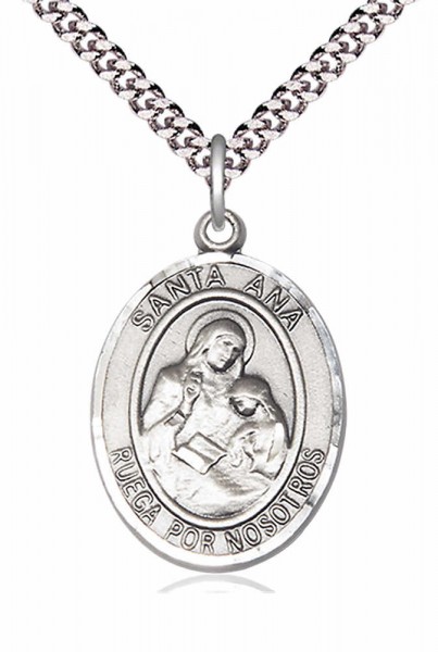Men's Pewter Oval Saint Agatha Oval Medal - 24&quot; 2.4mm Rhodium Plate Chain + Clasp