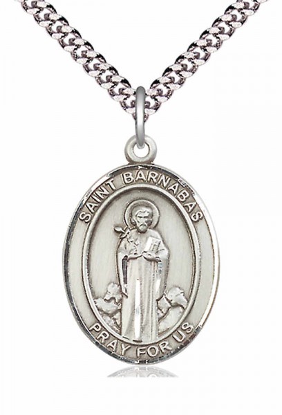 Men's Pewter Oval St. Barnabas Medal - 24&quot; 2.4mm Rhodium Plate Chain + Clasp
