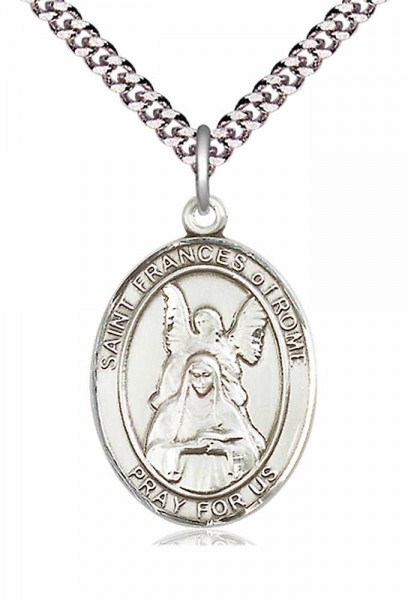 Men's Pewter Oval St. Frances of Rome Medal - 24&quot; 2.4mm Rhodium Plate Chain + Clasp
