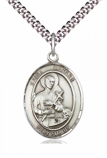 Men's Pewter Oval St. Gerard Majella Medal - 24&quot; 2.4mm Rhodium Plate Chain + Clasp