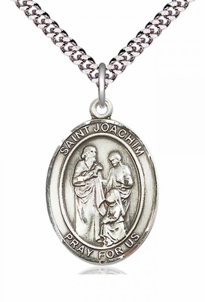 Men's Pewter Oval St. Joachim Medal - 24&quot; 2.4mm Rhodium Plate Chain + Clasp