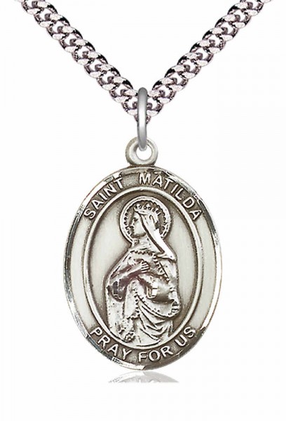 Men's Pewter Oval St. Matilda Medal - 24&quot; 2.4mm Rhodium Plate Chain + Clasp