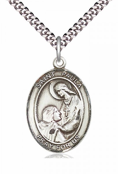 Men's Pewter Oval St. Paula Medal - 20&quot; Rhodium Plate Chain + Clasp