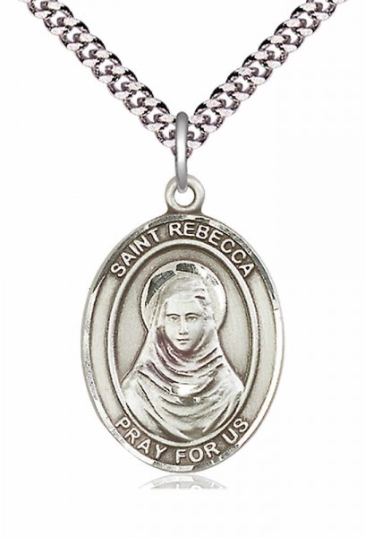 Men's Pewter Oval St. Rebecca Medal - 24&quot; 2.4mm Rhodium Plate Chain + Clasp