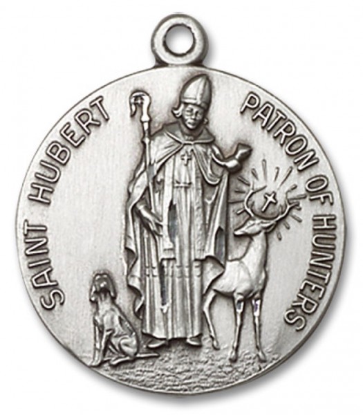 Men's Round Sterling Silver St. Hubert of Li&egrave;ge Medal - No Chain