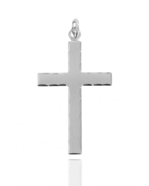 Men's Sterling Silver Etched Matte Cross with Lords Prayer - No Chain