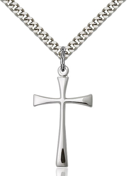 Men's Sterling Silver Maltese Cross Pendant - 24&quot; 2.2mm Sterling Silver Chain + Clasp