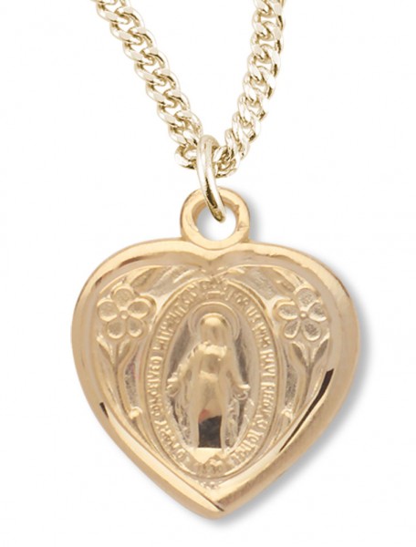 Women's 14kt Gold Over Sterling Silver Miraculous Heart Necklace + 18 Inch Gold Plated Chain &amp; Clasp - Gold-tone