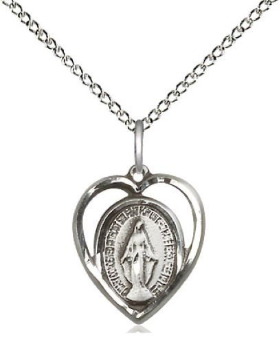 Miraculous Medal, Sterling Silver - 20&quot; 1.8mm Sterling Silver Chain + Clasp