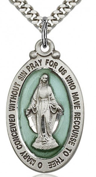 Miraculous Medal, Sterling Silver - 24&rdquo; 1.7mm Sterling Silver Chain &amp; Clasp
