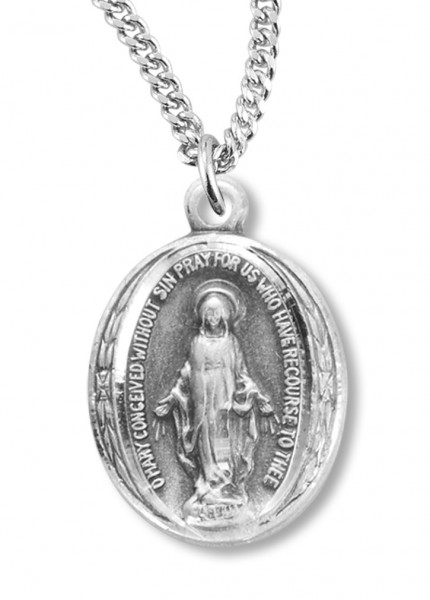 Dainty Women's Oval Sterling Silver Miraculous Necklace with Chain Options - 20&quot; 2.2mm Stainless Steel Chain with Clasp