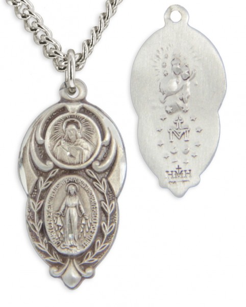Women's Sacred Heart and Miraculous Stacked Pendant with Chain Options - 18&quot; 2.2mm Stainless Steel Chain + Clasp