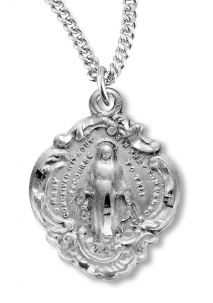 Girl's Sterling Silver Baroque Style Miraculous Necklace with Chain Options - 18&quot; 1.8mm Sterling Silver Chain + Clasp