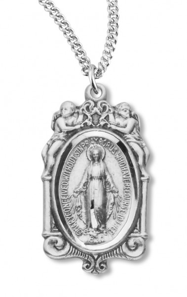 Women's Sterling Silver Miraculous Necklace with Angels with Chain Options - 20&quot; 2.25mm Rhodium Plated Chain with Clasp