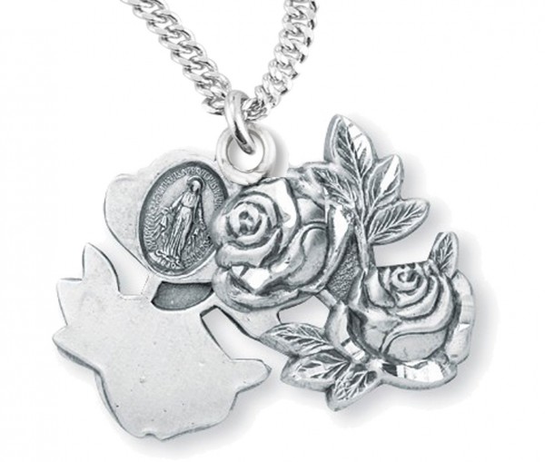 Miraculous Necklace with Large Triple Slide Rose, Sterling Silver with Chain - 24&quot; 3mm Stainless Steel Endless Chain