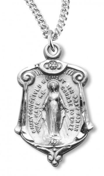 Women's Sterling Silver Miraculous Necklace Scroll Top with Chain Options - 20&quot; 1.8mm Sterling Silver Chain + Clasp