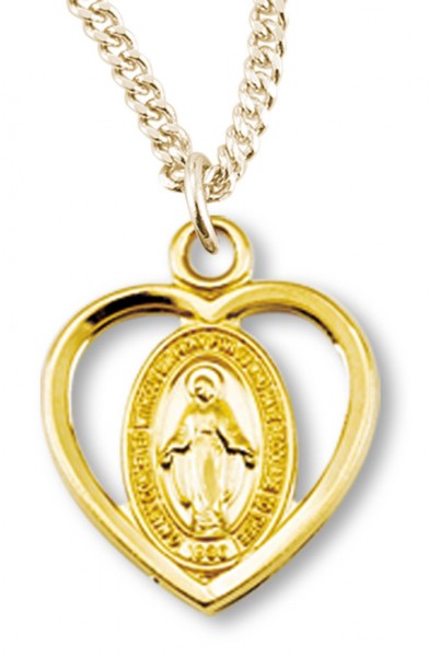 Girl's 14kt Gold Over Sterling Silver Heart Cut Out Miraculous Necklace + 16 Inch Gold Plated Chain &amp; Clasp - Gold-tone