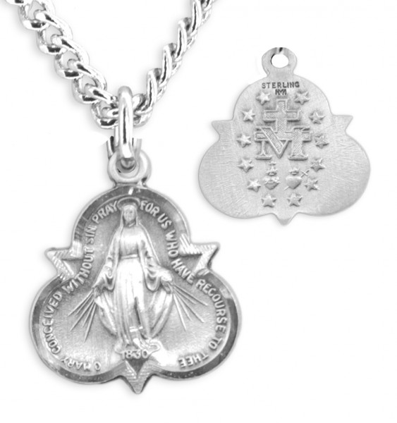 Women's Sterling Silver Miraculous Trinity Necklace with Chain Options - 18&quot; 2.2mm Stainless Steel Chain + Clasp