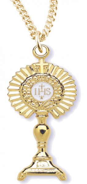 Men's 14kt Gold Over Sterling Silver Large Monstrance Pendant + 24 Inch Gold Plated Endless Chain - Two-Tone