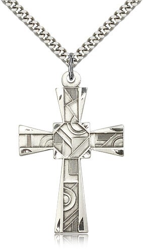 Mosaic Cross Pendant, Sterling Silver - 24&quot; Sterling Silver Chain + Clasp