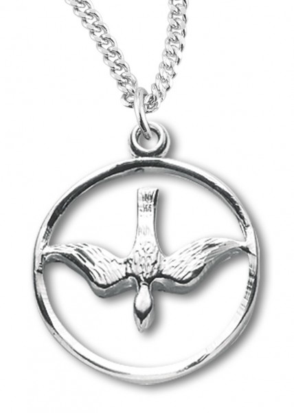 Women's Sterling Silver Open Circle Descending Dove Necklace with Chain Options - 18&quot; 1.8mm Sterling Silver Chain + Clasp