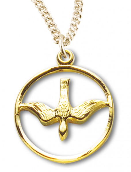 Women's 14kt Gold Over Sterling Silver Cut Out Open Circle Dove Necklace + 18 Inch Gold Plated Chain &amp; Clasp - Gold-tone