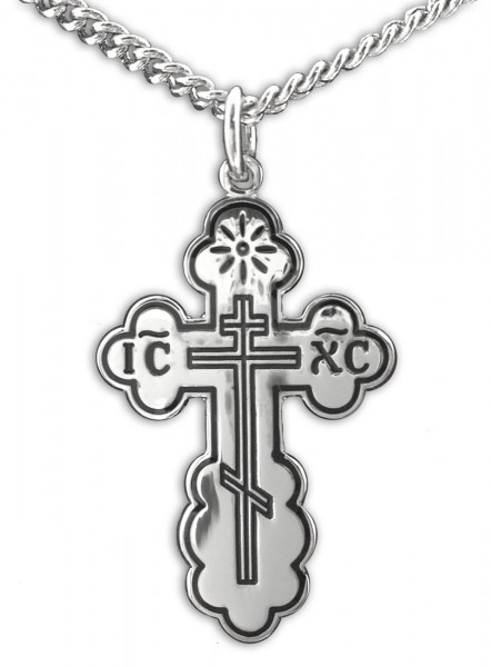 Women or Teen Orthodox Cross Necklace, Sterling Silver Medal with Chain - 20&quot; 2.2mm Stainless Steel Chain with Clasp