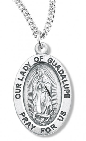 Women's Our Lady of Guadalupe Necklace, Sterling Silver with Chain Options - 18&quot; 1.8mm Sterling Silver Chain + Clasp