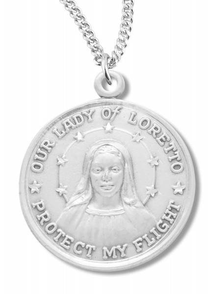 Our Lady of Loretto Medal Sterling Silver - 18&quot; 2.2mm Stainless Steel Chain + Clasp