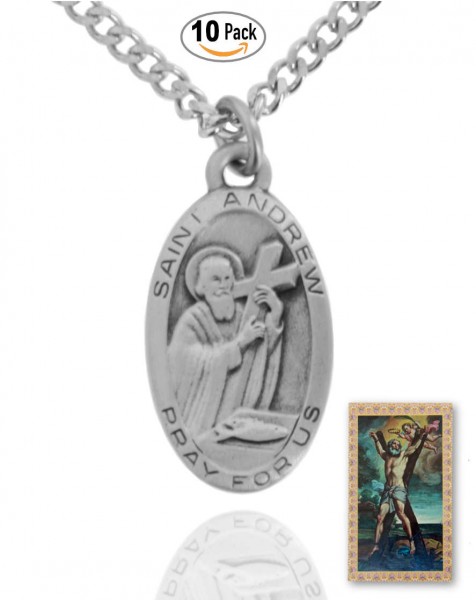 Oval St. Andrew Medal and Prayer Card Set - Pack of 10