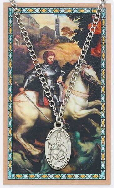 Oval St. George Medal  and Prayer Card Set - Silver-tone