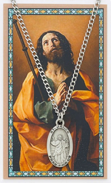 Oval St. James the Greater Medal and Prayer Card Set - Silver-tone