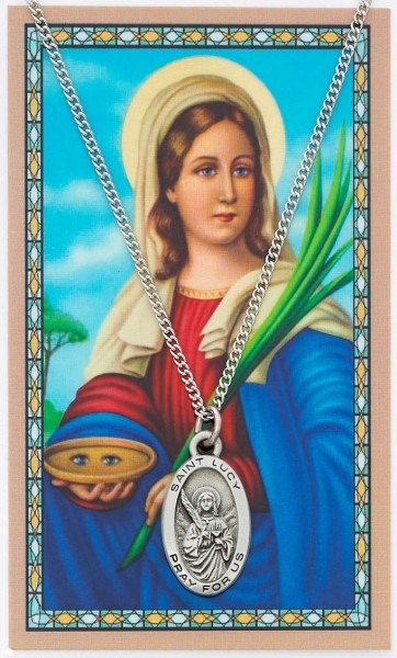 Oval St. Lucy Medal and Prayer Card Set - Silver-tone