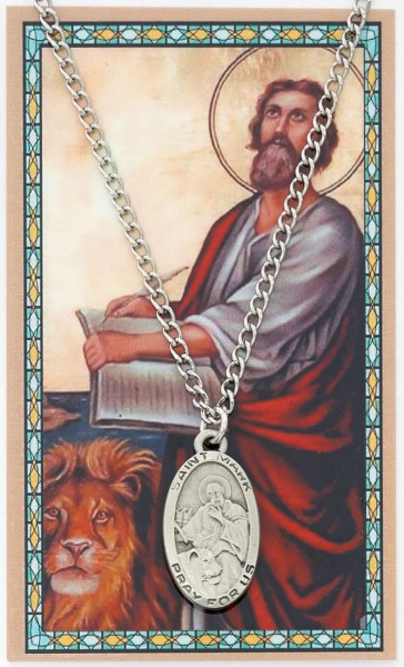 Oval St. Mark Medal and Prayer Card Set - Silver-tone