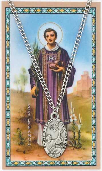 Oval St. Stephen Medal and Prayer Card Set - Silver-tone