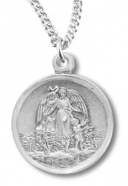 Women's Sterling Silver Small Round Guardian Angel w/ Child Necklace with Chain Options - 18&quot; 1.8mm Sterling Silver Chain + Clasp