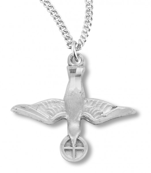 Women's Sterling Silver Dove with Holy Eucharist Necklace with Chain Options - 18&quot; 2.2mm Stainless Steel Chain + Clasp