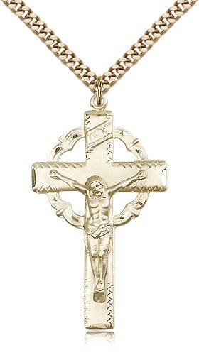 Crucifix Pendant, Gold Filled - 24&quot; 2.4mm Gold Plated Endless Chain