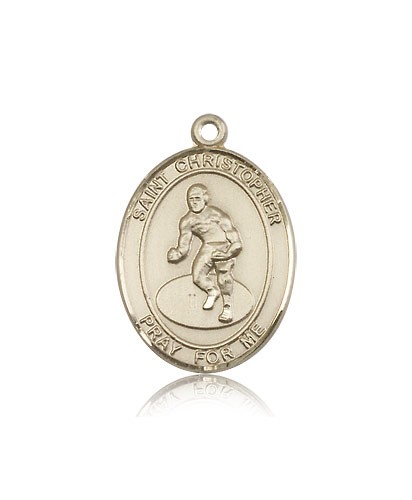 St. Christopher Wrestling Medal, 14 Karat Gold, Large - 14 KT Yellow Gold