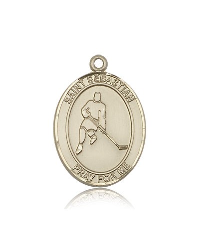 St. Sebastian Ice Hockey Medal, 14 Karat Gold, Large - 14 KT Yellow Gold